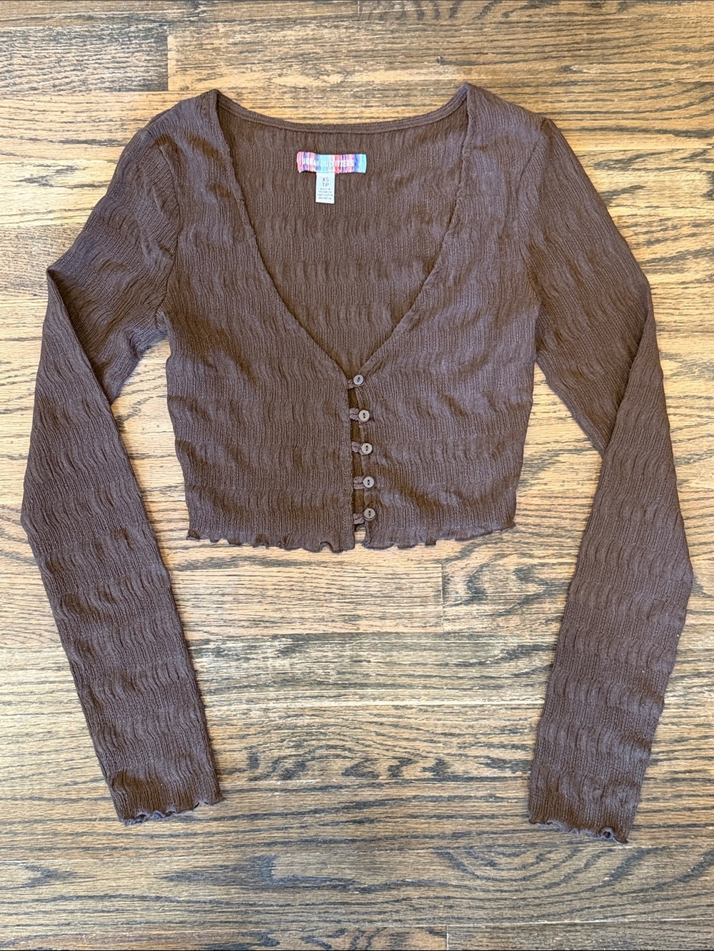 Urban Outfitters Brown Cropped Button-Front Long Sleeve Top